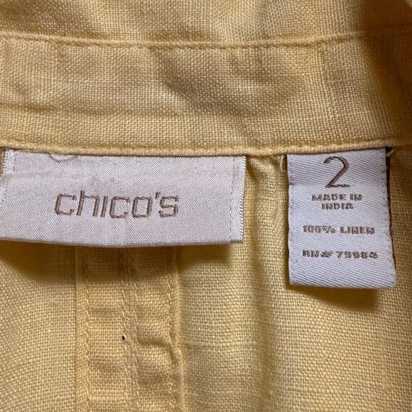 Chico’s size 2 (L) Yellow Linen long sleeve button front Lightweight Jacket - Picture 5 of 7